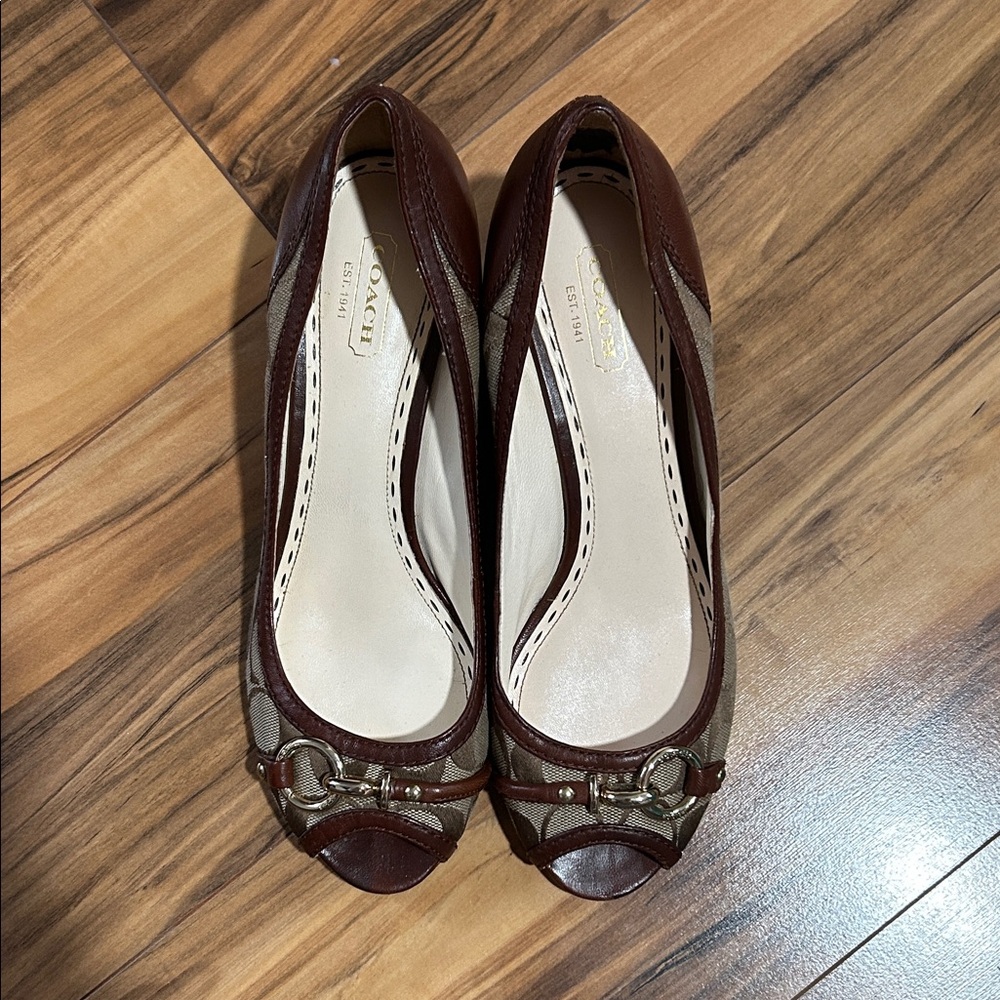 Coach Brown Peep-Toe Heels with Buckle Detail